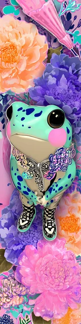 Free kawaii frog bookmark featuring shy green kawaii frog neon bookmark